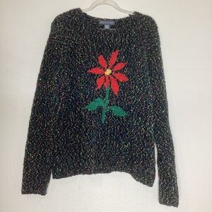 Northern Isles Navy Confetti Sweater Red Daisy Lg